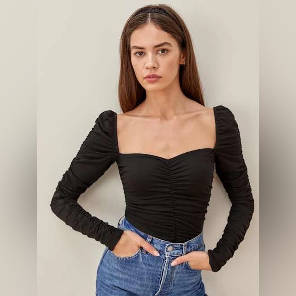 Reformation | Esra Knit Top Black Size Small Sweetheart Neckline‎ Tencel Spandex